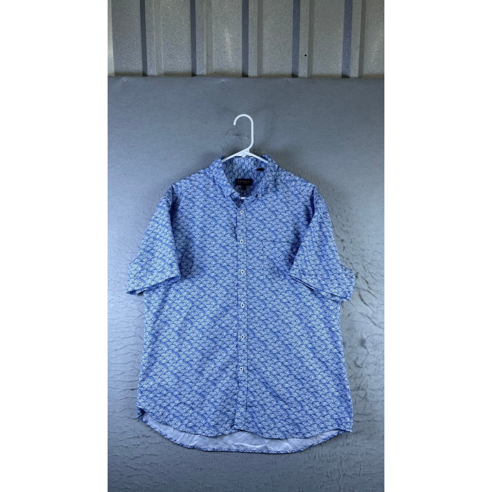 Catchit Sportswear Button Down Men Large Blue Excellent Geometric Wave Print